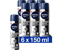 NIVEA MEN Invisible for Black & White Original Anti-Transpirant Spray - Geen witte of gele vlekken - Quickdry - Alcoholvrij - Beschermt 72 uur - 6 x 150 ml