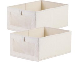 Niviy garderobekast organizer set van 2 van linnen, opvouwbaar lade-organisatiesysteem, opbergdoos met venster voor ondergoed, verschoningsspullen, kinderkleding, kleding, broeken L41 x B28 x H17 cm beige