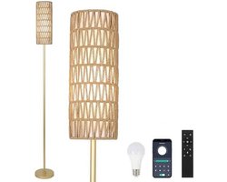 N.lux - Vloerlamp goud / Woonkamer / Lampenkap / Met afstandsbediening / App control / Dimbaar