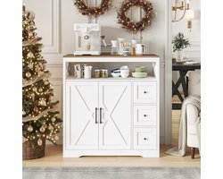 NMONET dressoir - Dressoirs - dressoir wit - 100x40x105 cm - dressoir kasten - 3 lades - Imitatie houtnerf - Metalen handgrepen - Veelzijdige grote opbergcapaciteit - Hedendaagse stijl