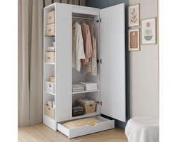 NMONET Kledingkasten Slaapkamer - Kledingkast - Multifunctionele kledingkast - 70x40x170cm - 4 open opbergvakken aan de buitenkant - Laden en hangroede aan de binnenkant - Wit