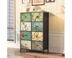 NMONET Ladekasten 8 deuren, Opbergkast, Metalen handgrepen, Massief houten front, Houtstructuur, Antislipvoetjes, 67x30x100 cm, Grote opbergruimte, Vintage stijl, Multicolor