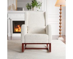 NMONET Schommelstoel - Relaxstoel babykamer - Wit Schommelstoelen - Fauteuil, Zijzakken, antislip poten massief hout, teddy fleece stof, Uitschuifbare beenondersteuningsfunctie