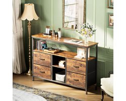 NMONET TV meubels 137 cm - Bruin TV meubel - TV kasten - RGB LED lichtstrip - Bureaublad met houtnerfmotief - Stevig metalen frame - Stof - 4 lades met grote capaciteit - Stijlvol design