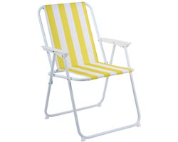 No Brand Campingstoel Inklapbaar - Relaxstoel van Staal - Geel-Wit Gestreept - Lichtgewicht en Compact van Formaat - Afmetingen 46 x 51,5 x 74,5 cm - Ideaal voor Strand, Tuin en Camping