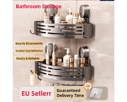 No Drill Bathroom Shelf with Suction Cups - Heavy-Duty Triangular Corner Shower Organizer, Wall-Mounted, No Installation, Plastic Storage with Hooks for Shower, Bathtub & Tiles organizer badkamer bathroom shelf