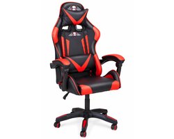 No Fear Gaming Stoel - Game Stoel met Nek- en Onderrugkussen - Ergonomische Bureaustoel in Hoogte Verstelbaar 46 tot 56cm - Rood/Zwart