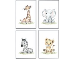 No Filter - Baby Dieren posters - 4 stuks - 30x40 cm (A3) - Safari dieren – Babykamer/kinderkamer posters