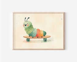 No Filter - Poster Rups op Skateboard - Poster voor Baby- en Kinderkamer - A3 (30x40 cm) - 250 grams papier - Kinderkamer decoratie