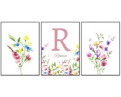 No Filter - Set van 3 Bloemen Posters – Gepersonaliseerd cadeau baby – Baby- en Meisjeskamer Decoratie – A4 formaat