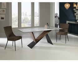Noa design eettafel 180x90 - eetkamertafel metaal hout en porcelein glass marmerstructuur