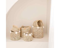 NOA MAY Mand Boho - naturel/wit - zeegras/katoen - Ø 25 x h 22 cm