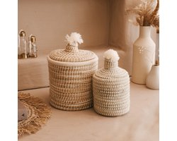 NOA MAY Mandje Aura- naturel - zeegras/katoen - set van drie (small, medium, large)