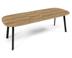 NoaHome Aurora Reveal Uitschuifbare Eettafel – Goud Eiken / Metaal – Industriële Houten Uitschuiftafel 8‑12 Persoons – Rechthoekige Design Eettafel – Geschikt voor Grote Gezelschappen