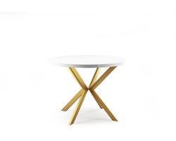 NoaHome Celestara Ronde Uitschuifbare Eettafel Goud & Wit – Luxe Design Eettafel voor 8-10 Personen – Hout met Fineer & Metaal – Robuuste, Stijlvolle Uitschuifbare Tafel