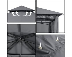 NoaHome Luxe Tuinpaviljoen 3x3.6m – Waterdicht Vrijstaand Paviljoen met Dubbel Dak & Muggennet – Stevig Staal Frame, UV-Bescherming, Windbestendig, Voor Tuin, Terras & Feesten – Donkergrijs