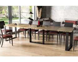 NoaHome Savanna Uitschuifbare Eettafel Natuurlijk Eiken - Grote Robuuste Eettafel voor 12 Personen - Industrieel & Modern Design