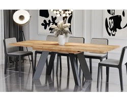 NoaHome Zafirello Uitschuifbare Eettafel Goud Eiken – Robuuste Houten Tafel 8 Personen – Industriële Stijl – Uitschuifbare Design Eettafel – Eetkamertafel Rechthoekig