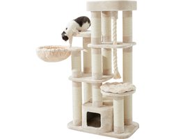 Nobby Krabmeubel Fredo - Krabpaal - Huisje - XXL - Touw - Hangmat - Creme - Beige - Grote Kat - Zware Kat - Maine Coon - 158 cm hoog