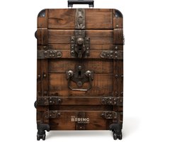 NoBoringSuitcases.com® - Koffer groot - Reiskoffer lichtgewicht - Vergrendelde houten kist met metalen banden - Rolkoffer met 4 wielen - Grote trolley XL - 98 liter bagage