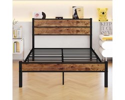 Noctra Comfort Bed 120x200 cm met metalen lattenbodem, houten hoofdbord en opbergruimte – stil, stevig en zonder boxspring nodig