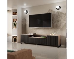 NOE - staand TV-meubel - breedte 200 cm - groot - ruim - ergonomisch - artisan eik + zwart - MDF gecanneleerde kastfronten - 200 x 53 x 41 cm - woonkamer meubels - arton