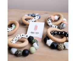 NOEDIES - Bijtring met naam - Gepersonaliseerd - ZELF SAMENSTELLEN - CE gekeurd - BPA Vrij - 100% veilig - Gepersonaliseerd kraamkado - Bijtring Baby