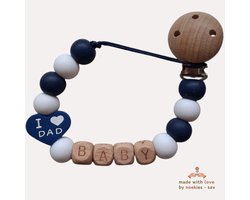 noekies naam speenkoord I love Mom - I love Dad blauw wit