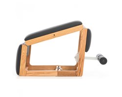 NOHRD TriaTrainer Notenhout - Echt leer natuur – 3-in-1 Buiktrainer, Rugtrainer & Halterbank – Compact & Luxe Design – Houten Frame