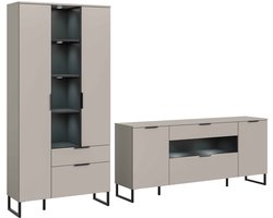 Noida woonkamercombinatie inclusief verlichting kasjmier NB zwart NB - 41x290x192cm