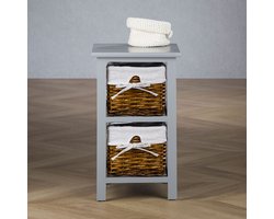 NOKOMIS nachtkastje met twee rieten manden - klein nachtkastje grijs, houten nachtkastje, bijzettafeltje in landelijke stijl - hoofdafbeelding