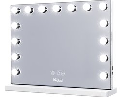 Nolad® - Hollywood spiegel met verlichting - 58 x 46 cm - Make up spiegel met verlichting - Telefoon oplader - Dimbaar/3 lichtstanden - Inc 10x & 5x vergrotingsspiegel - Wit