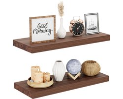 Nolad® Wandplank 2-Delig - Wandrek - Boekenplank - Industrieel - Zwevend - 60 x 23.6 x 3.5cm - Inc bevestigingmaterialen - Bruin