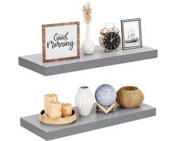 Nolad® Wandplank 2-Delig - Wandrek - Boekenplank - Industrieel - Zwevend - 60 x 23.6 x 3.5cm - Inc bevestigingmaterialen - Grijs