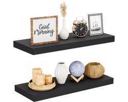 Nolad® Wandplank 2-Delig - Wandrek - Boekenplank - Industrieel - Zwevend - 60 x 23.6 x 3.5cm - Inc bevestigingmaterialen - Zwart