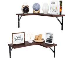 Nolad® Wandplank 2-Laags - Wandrek - Boekenplank - Industrieel - Zwevend - 41 x 29 x 1.5cm - Inc bevestigingmaterialen - Bruin