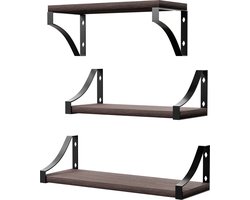 Nolad® Wandplank 3-Laags - Wandrek - Boekenplank - Industrieel - Zwevend - Inc bevestigingmaterialen - Bruin