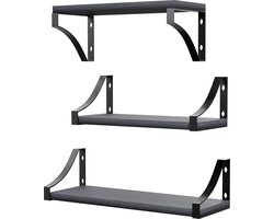 Nolad® Wandplank 3-Laags - Wandrek - Boekenplank - Industrieel - Zwevend - Inc bevestigingmaterialen - Grijs