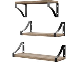 Nolad® Wandplank 3-Laags - Wandrek - Boekenplank - Industrieel - Zwevend - Inc bevestigingmaterialen - Hout