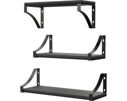 Nolad® Wandplank 3-Laags - Wandrek - Boekenplank - Industrieel - Zwevend - Inc bevestigingsmaterialen - Zwart