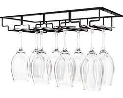 Nolad - Wijnrek - Wijnglazenhouder - 12 glazen - 40 x 22.5 x 6 cm - Metaal - Mat zwart