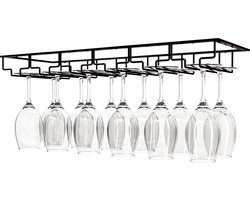 Nolad - Wijnrek - Wijnglazenhouder - 18 glazen - 60 x 22.5 x 6 cm - Metaal - Mat zwart
