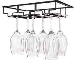Nolad - Wijnrek - Wijnglazenhouder - 9 glazen - 30 x 22.5 x 6 cm - Metaal - Mat zwart