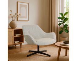 Nolon Jilou Draaibare Fauteuil Beige Melange - Met Armleuning - Stoffen Zitting - Zwart Metalen Onderstel