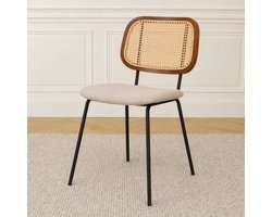 Nolon Jolie Eetkamerstoel Beige - met Rotan Rugleuning - Zwart Metalen Poten - Retro