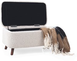 Nolon Julia Bankje Bouclé Beige - met Opbergruimte - Houten Poten - Halbankje - 82 cm