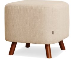 Nolon Julia Poef Beige - Vierkant - Op Houten Pootjes - Voetenbank - 44 x 44 x 39 cm