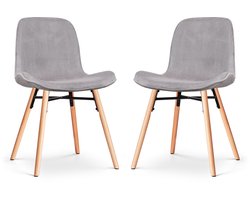 Nolon Nena-Fé Eetkamerstoelen Set van 2 Ribstof Warm Grijs - Stof - Houten Poten - Naturel - Scandinavisch
