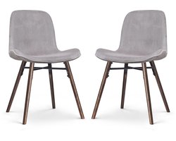 Nolon Nena-Fé Eetkamerstoelen Set van 2 Ribstof Warm Grijs - Stof - Houten Poten - Walnoot Kleur