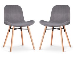Nolon Nena-Fé Eetkamerstoelen Set van 2 Velvet Grijs - Fluweel - Stof - Houten Poten - Naturel - Scandinavisch